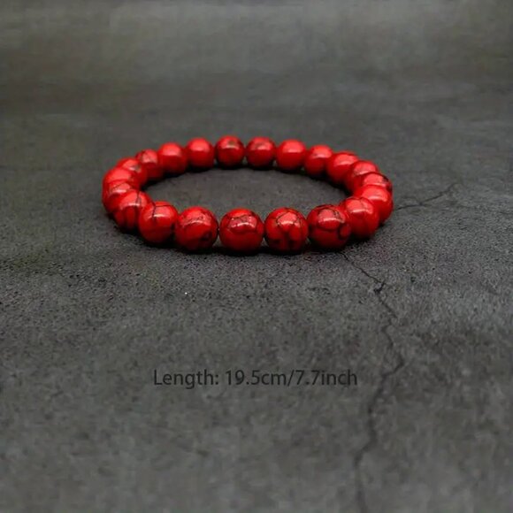 10mm Red Synthetic Turquoise Beaded Bracelet - Picture 1 of 3